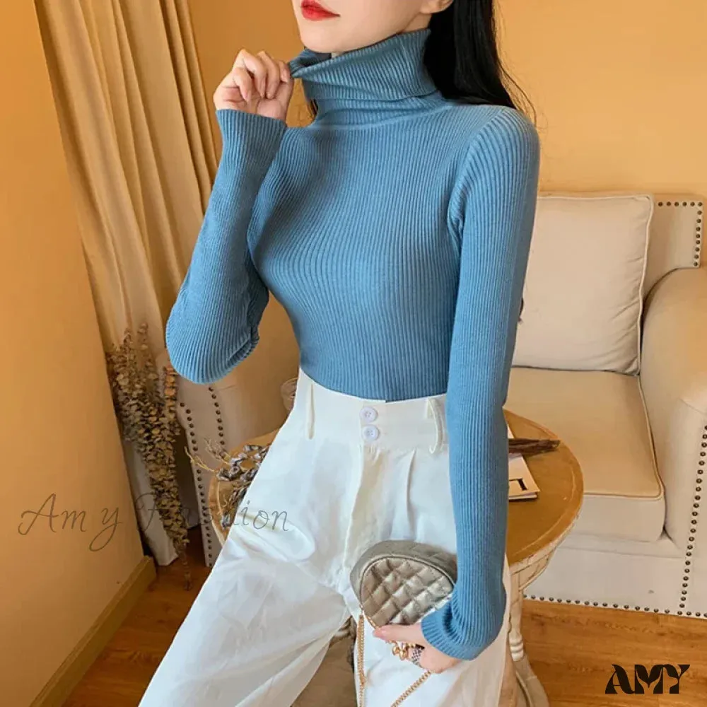 2024 Autumn Winter Women Long Sleeve Knitted Foldover Ribbed Pull Soft Warm Sweater