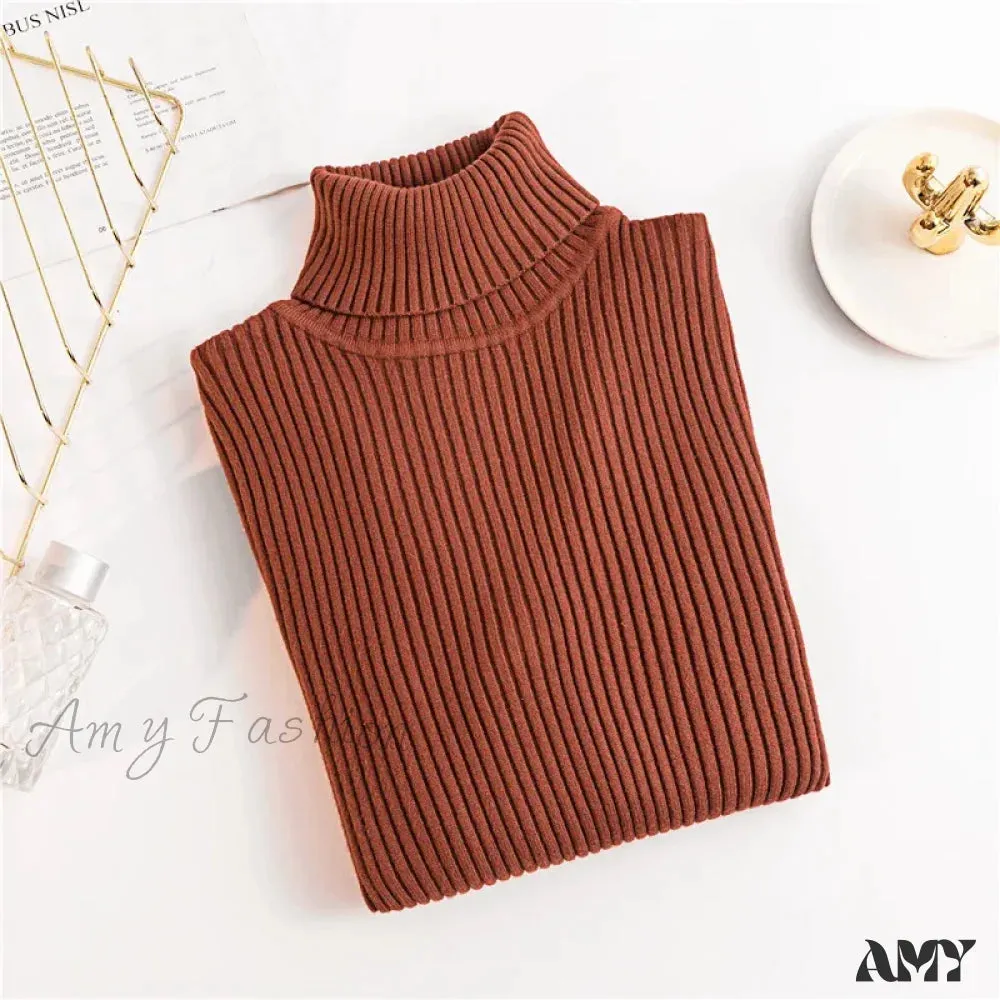 2024 Autumn Winter Women Long Sleeve Knitted Foldover Ribbed Pull Soft Warm Sweater