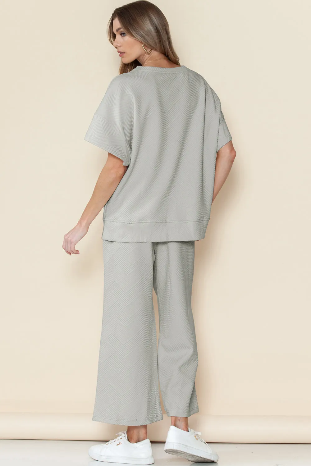 Apricot Textured Loose Fit T Shirt and Drawstring Pants Set