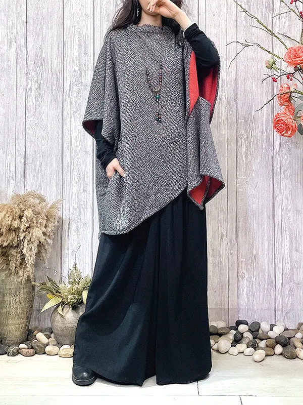 Asymmetric Batwing Sleeves Loose Round-Neck Outerwear Cape