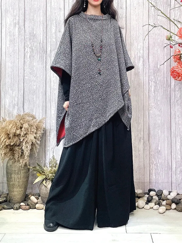 Asymmetric Batwing Sleeves Loose Round-Neck Outerwear Cape