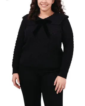 Audriana Collared Bow Top Sweater | RICH BLACK