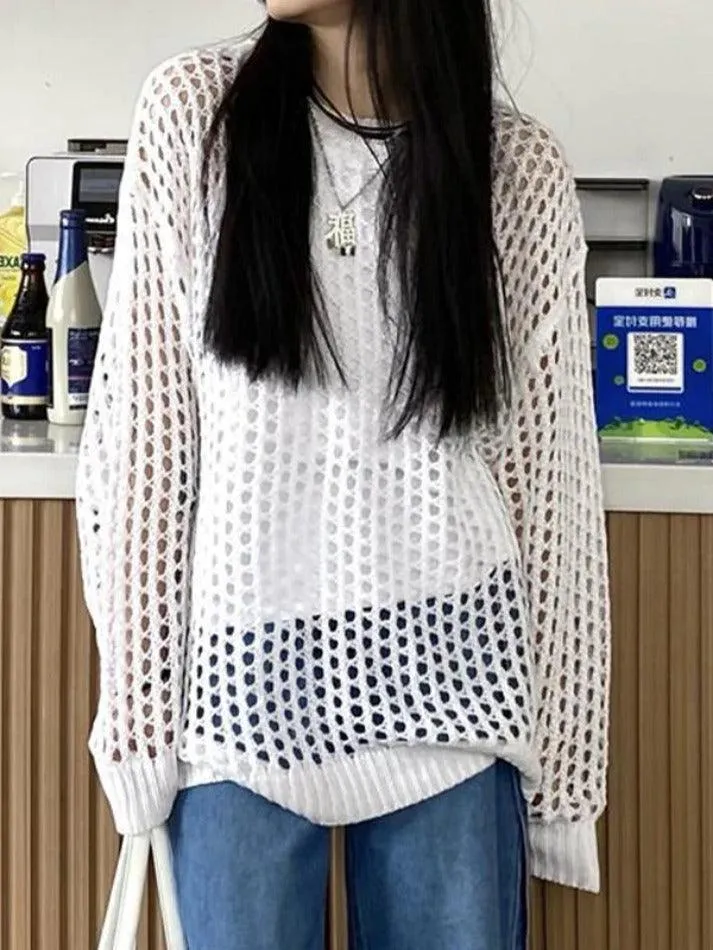 Back To School Sonicelife Knit Cutout Thin Crochet Top