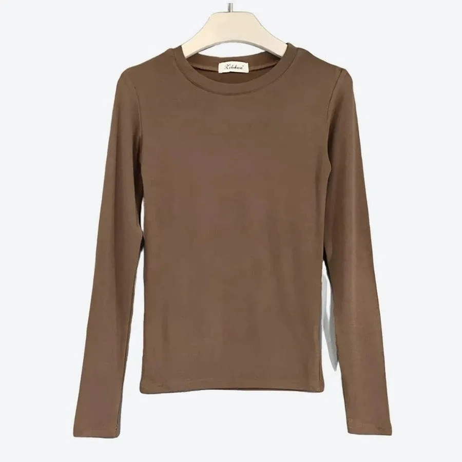 Basic Long-Sleeve Crewneck Casual Tops