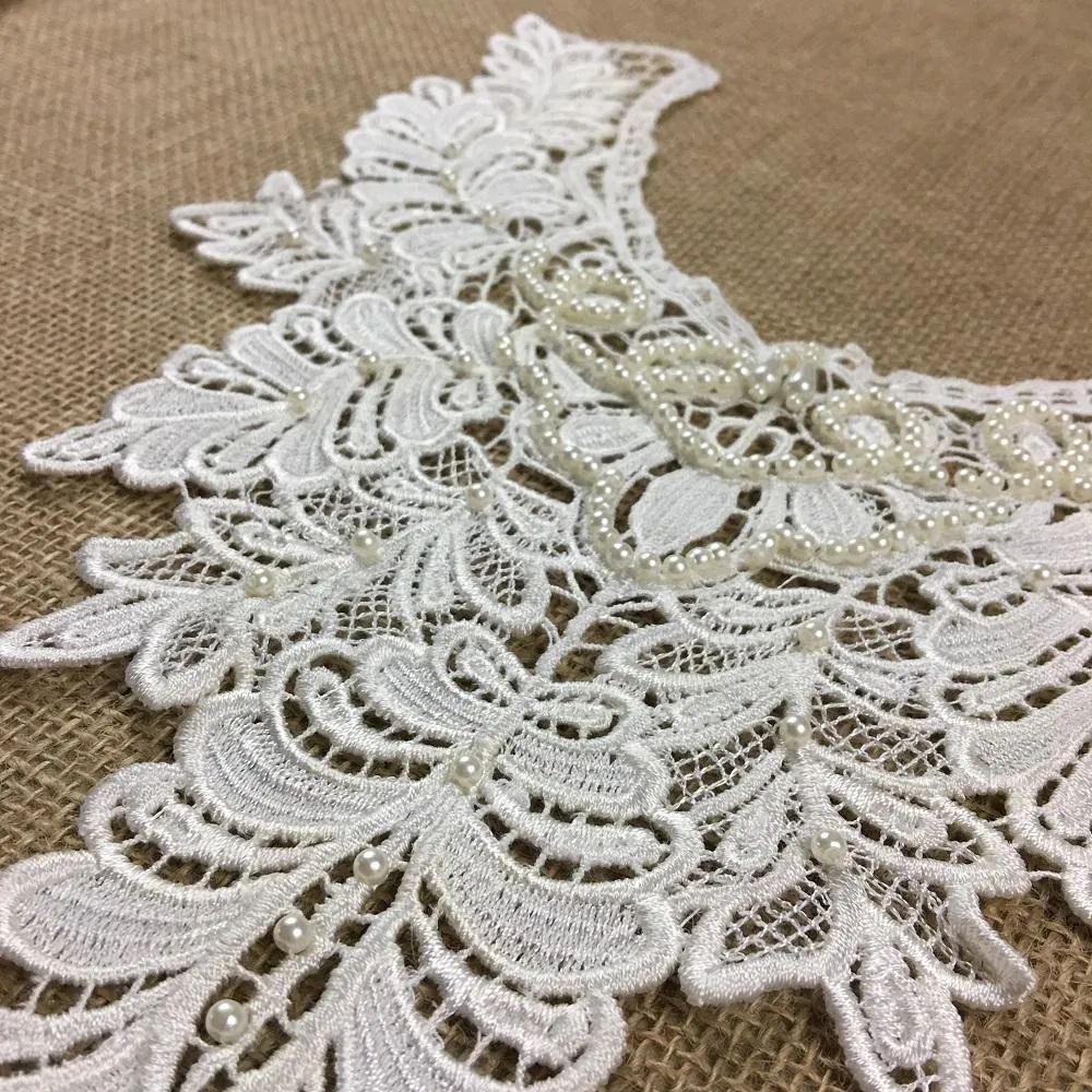 Beaded Applique Lace Piece Beautiful Hand Beaded Venise Embroidery Neckpiece Yoke. 13"x11" Bridal, Costume, DIY Sewing Crafts. ⭐