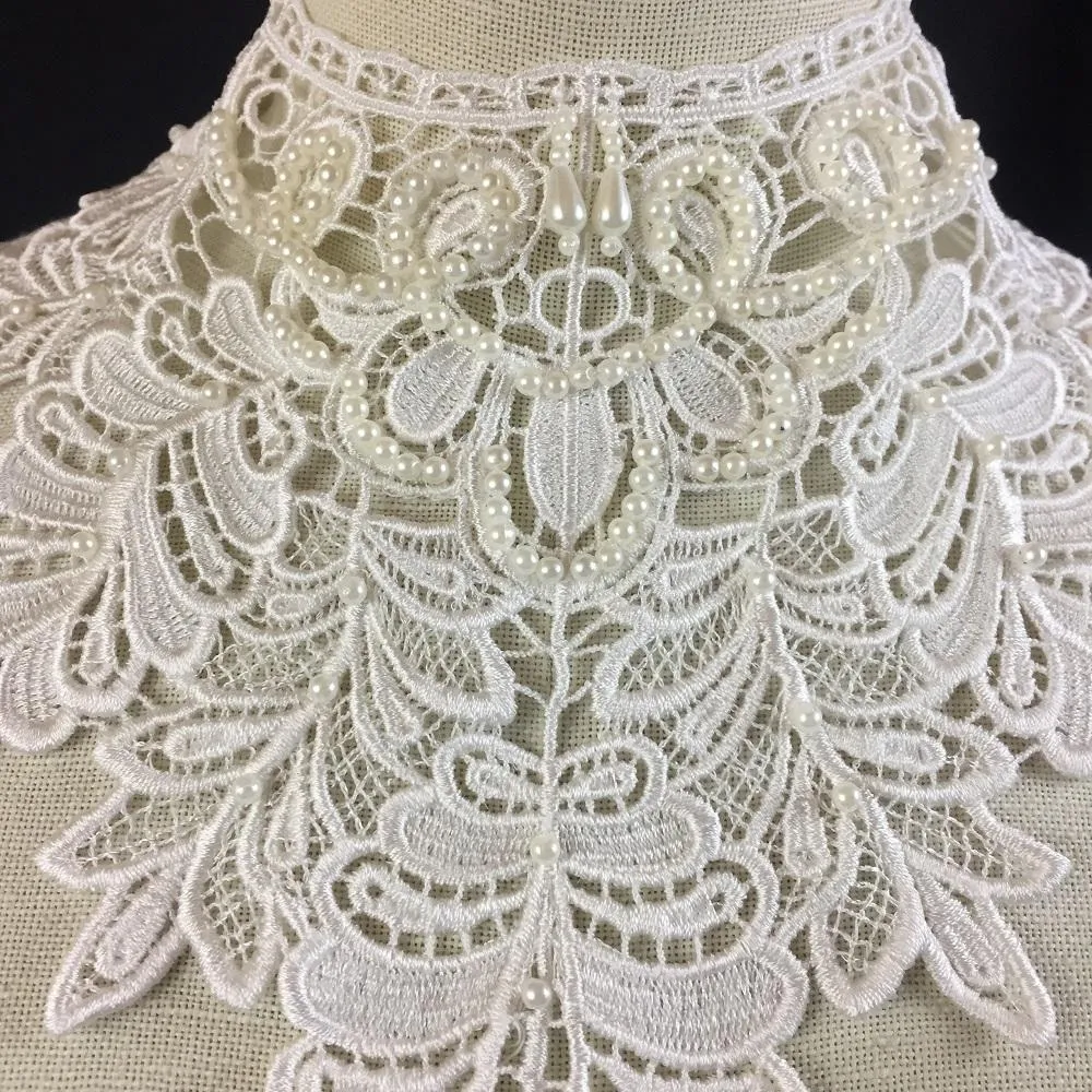 Beaded Applique Lace Piece Beautiful Hand Beaded Venise Embroidery Neckpiece Yoke. 13"x11" Bridal, Costume, DIY Sewing Crafts. ⭐