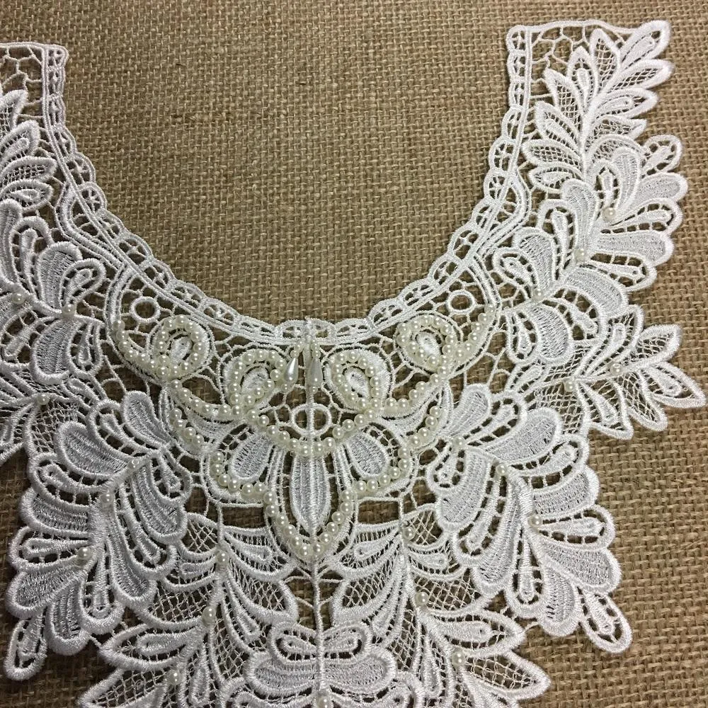 Beaded Applique Lace Piece Beautiful Hand Beaded Venise Embroidery Neckpiece Yoke. 13"x11" Bridal, Costume, DIY Sewing Crafts. ⭐