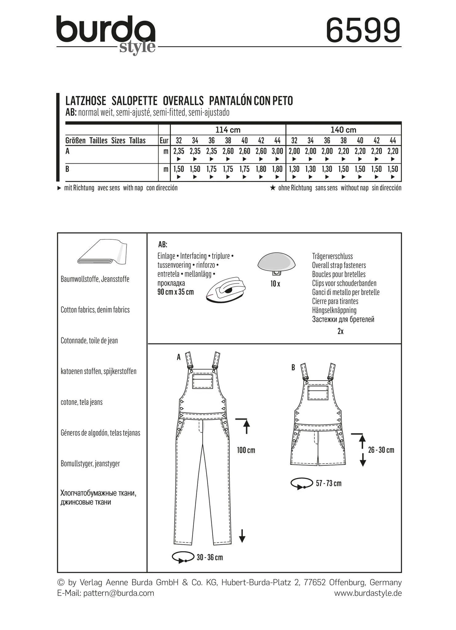 Burda 6599 Dungarees pattern