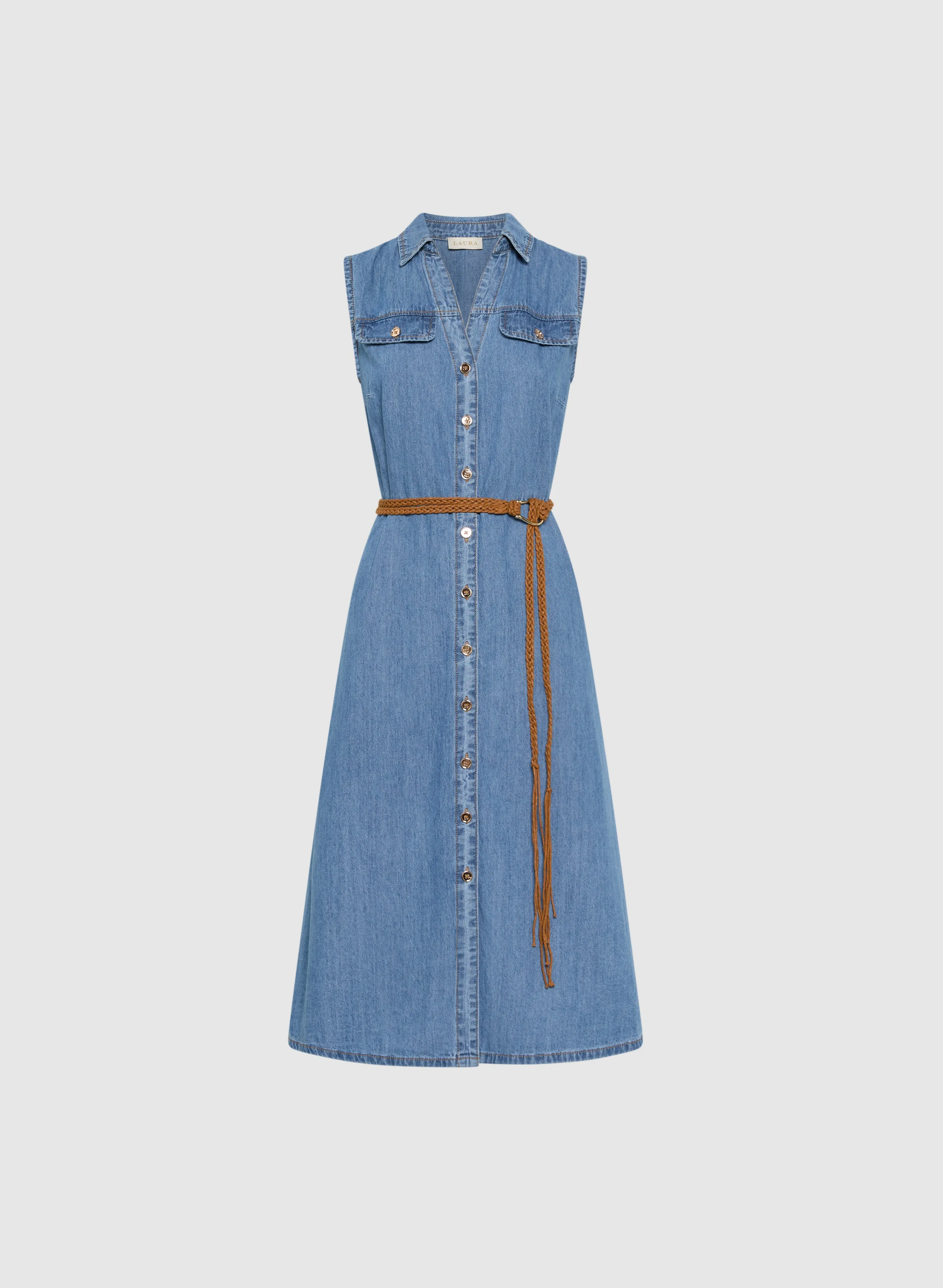 Button-Up Belted Denim Dress