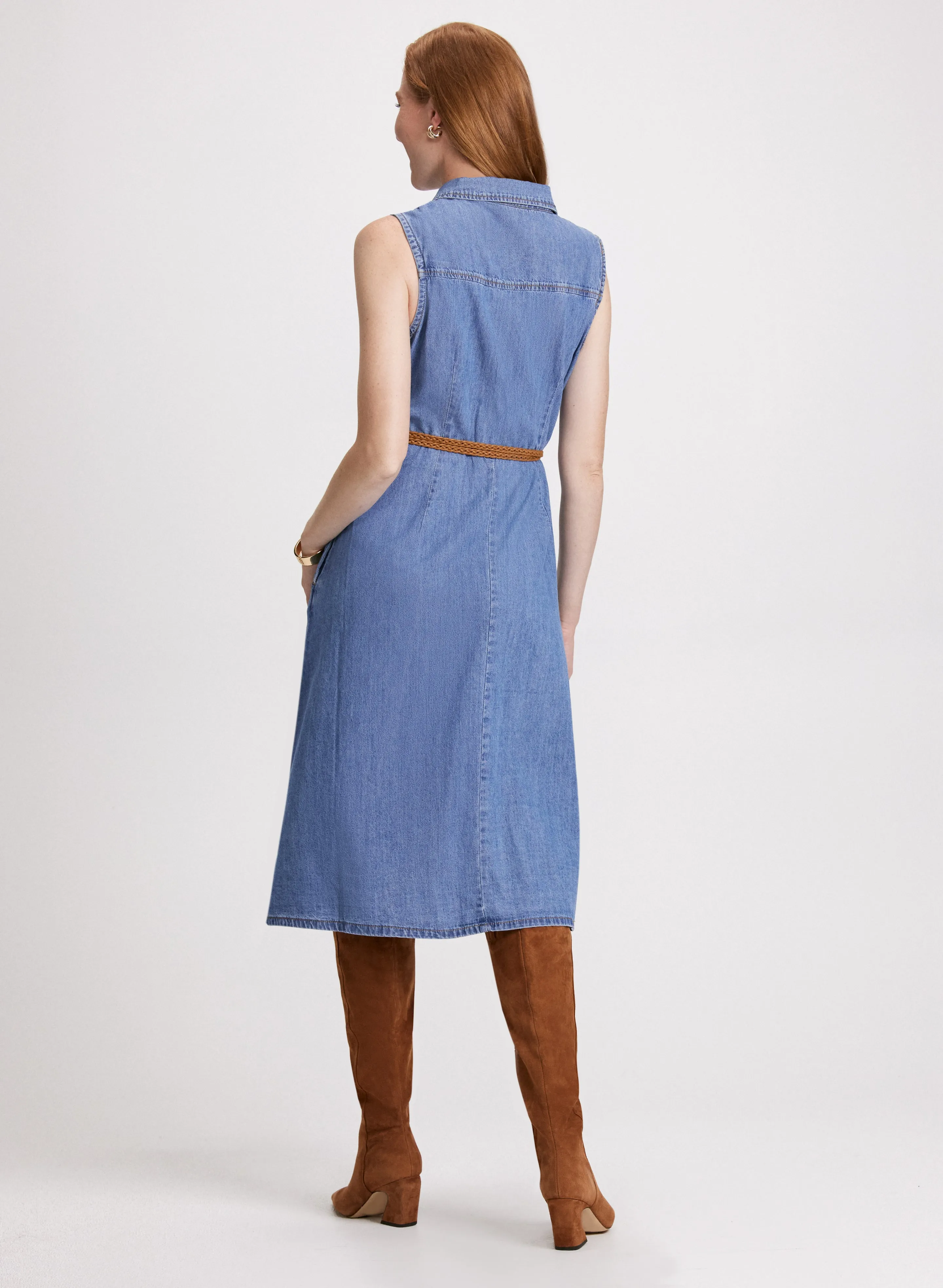 Button-Up Belted Denim Dress