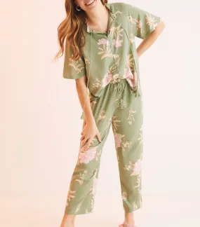 Capri Floral Pyjama Bottoms Green