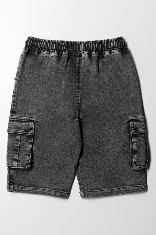 Cargo Denim Shorts Black