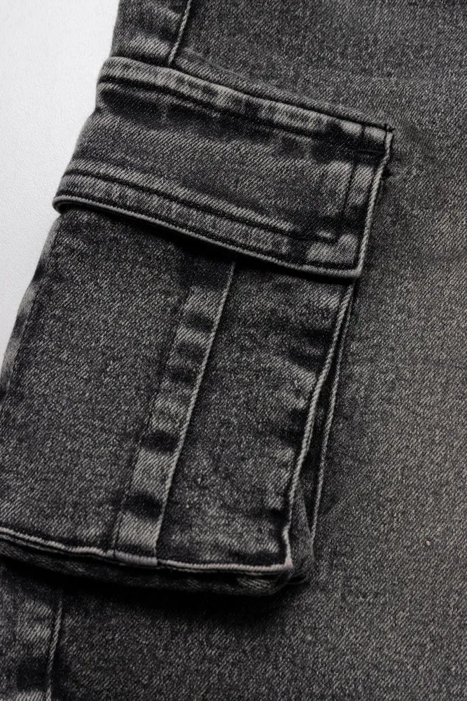 Cargo Denim Shorts Black