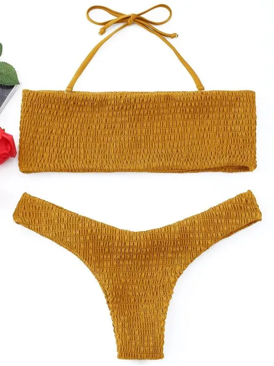 Chic Smocked Bandeau Bikini Set