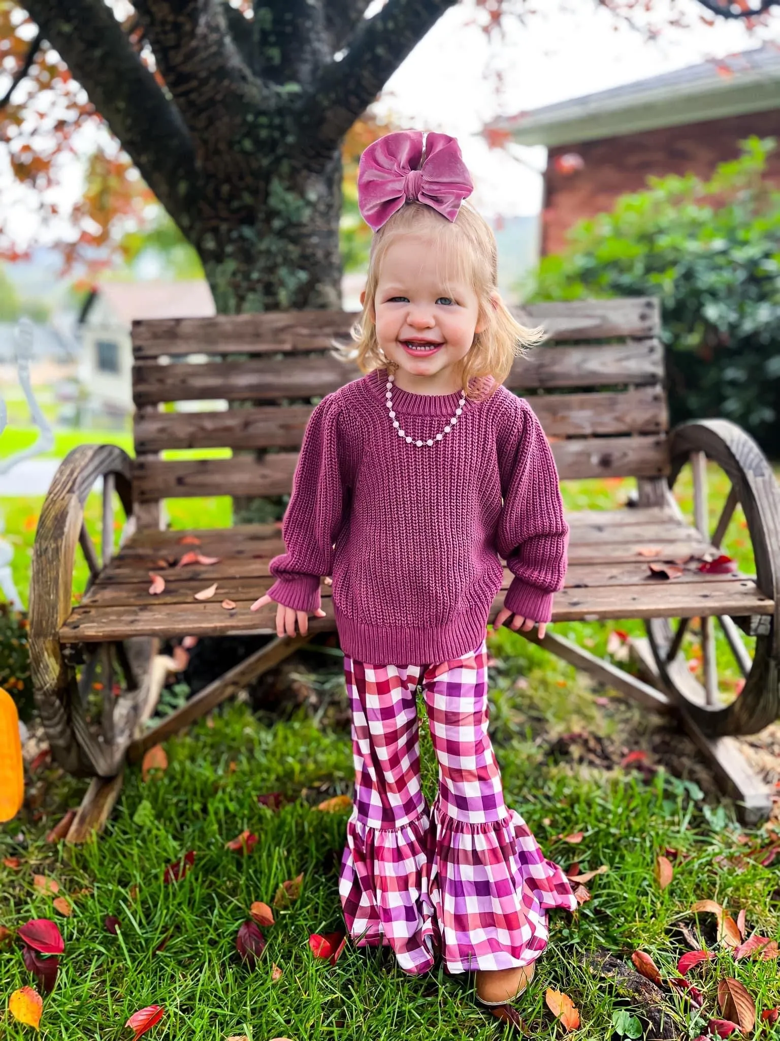 Cranberry Plaid Bell Bottoms