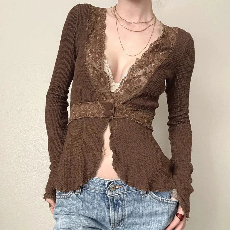 Dezirae Lace Woolen V-Neck Cardigan