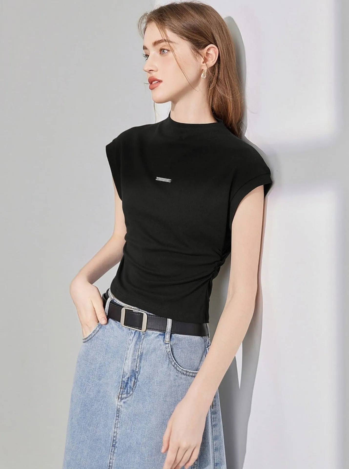 Fashionable Shoulder Short Sleeve T-Shirt