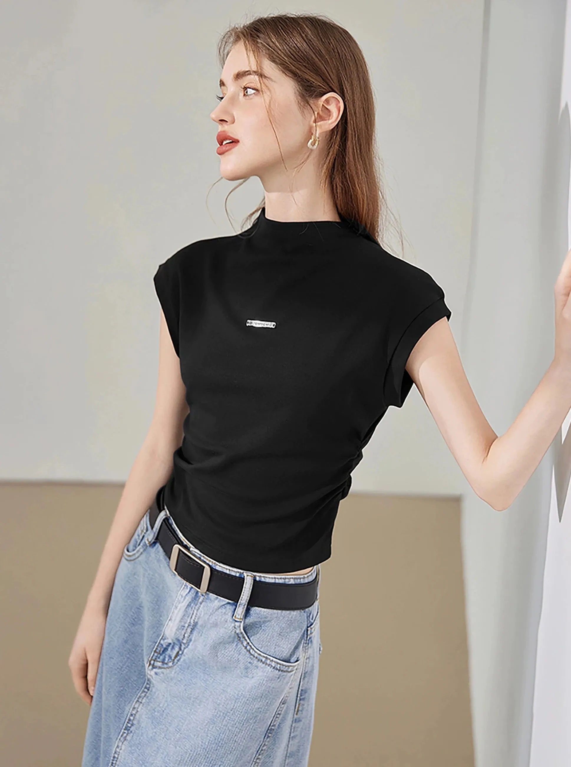 Fashionable Shoulder Short Sleeve T-Shirt