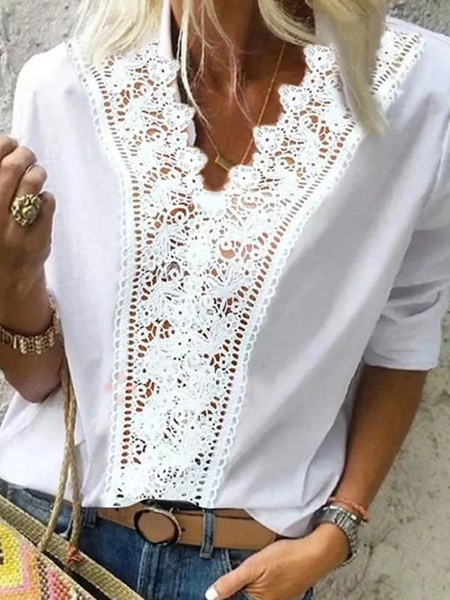 Fashionable Simple Casual Loose Lace Shirt