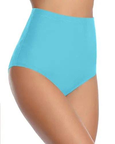 Figure Enhancing Bikini Bottoms Retro High Waisted Bikini Bottoms-Blue