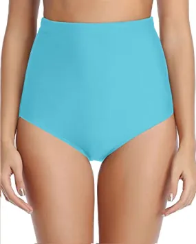 Figure Enhancing Bikini Bottoms Retro High Waisted Bikini Bottoms-Blue