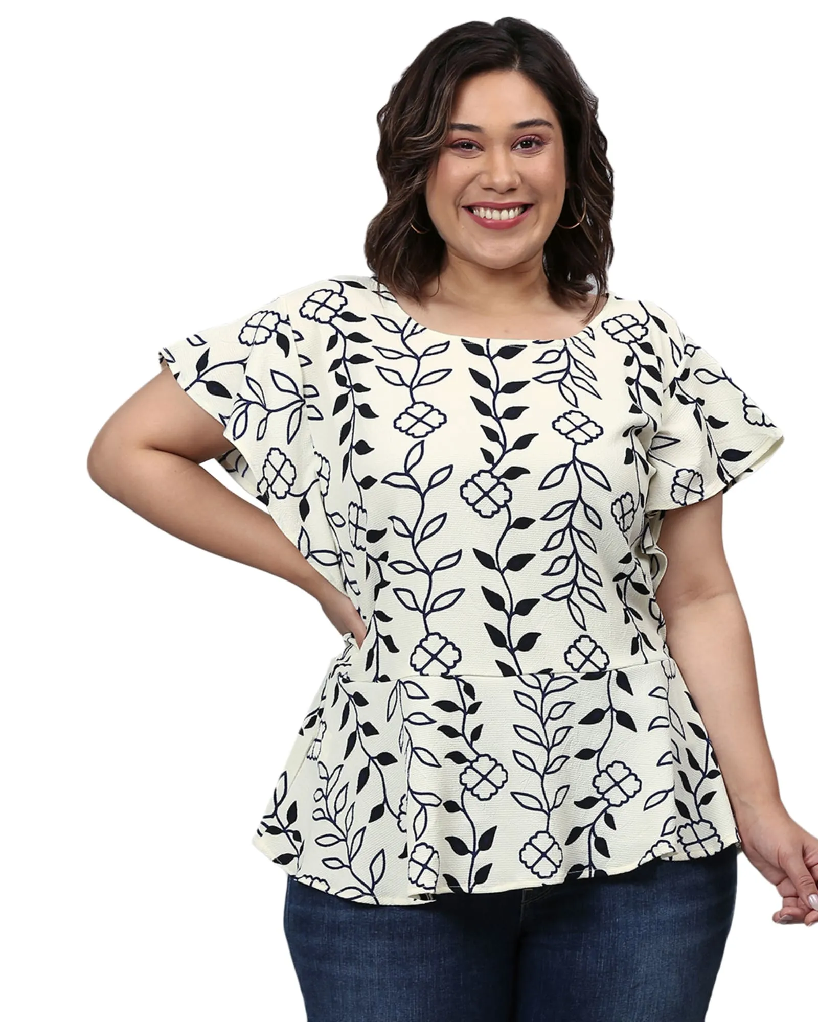 Floral Printed Bell Sleeve Top | Cream