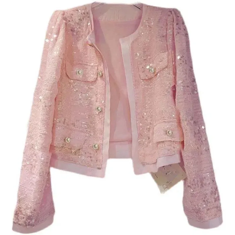 Georgeous Women's Jacket with Sequins High Quality Excellent Fit Long Sleeved Stylish Socialite Versatile Slim Jacket