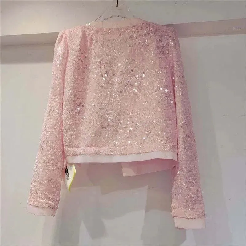 Georgeous Women's Jacket with Sequins High Quality Excellent Fit Long Sleeved Stylish Socialite Versatile Slim Jacket