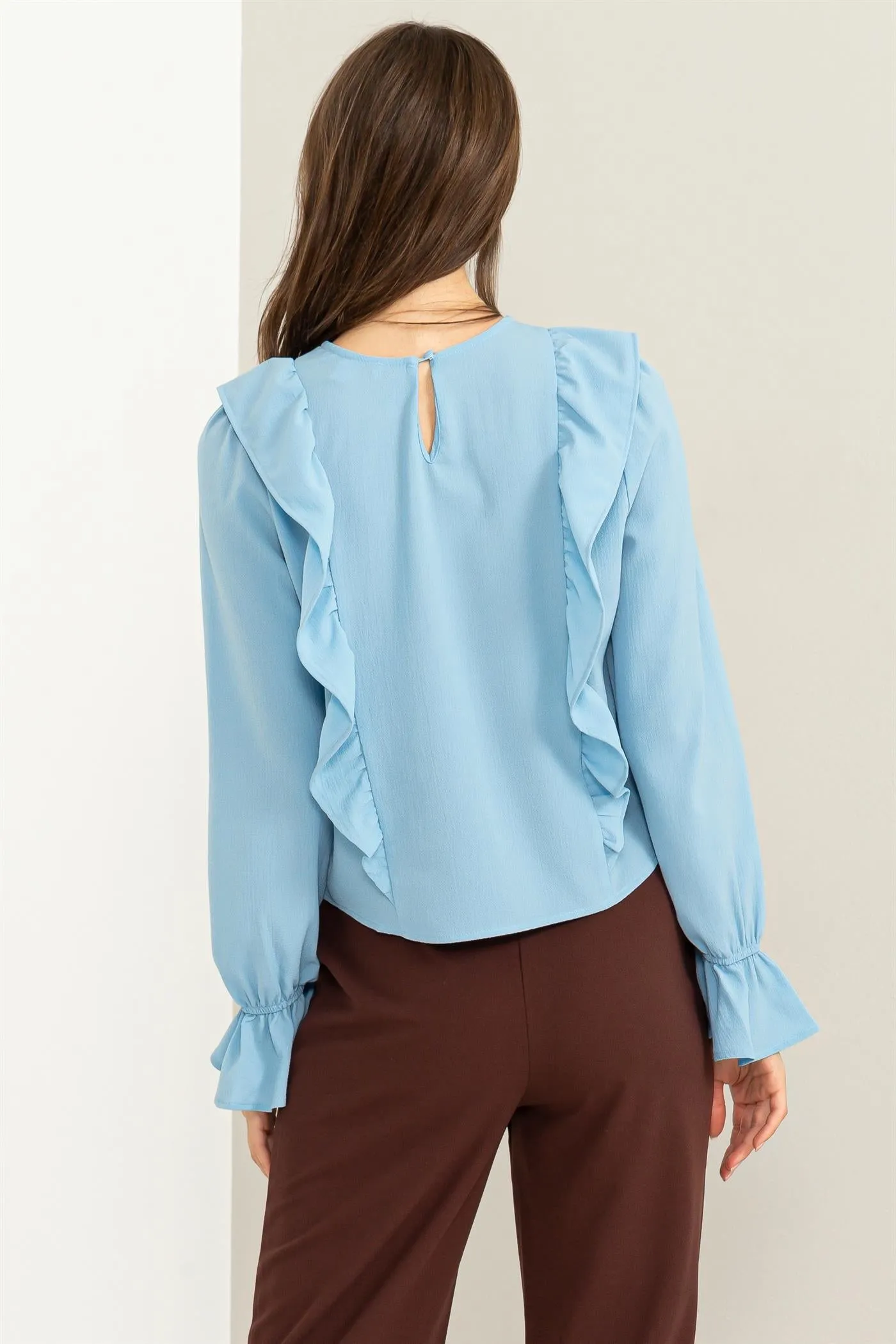 HF23G053-REFINED STYLE RUFFLED PINTUCK BLOUSE