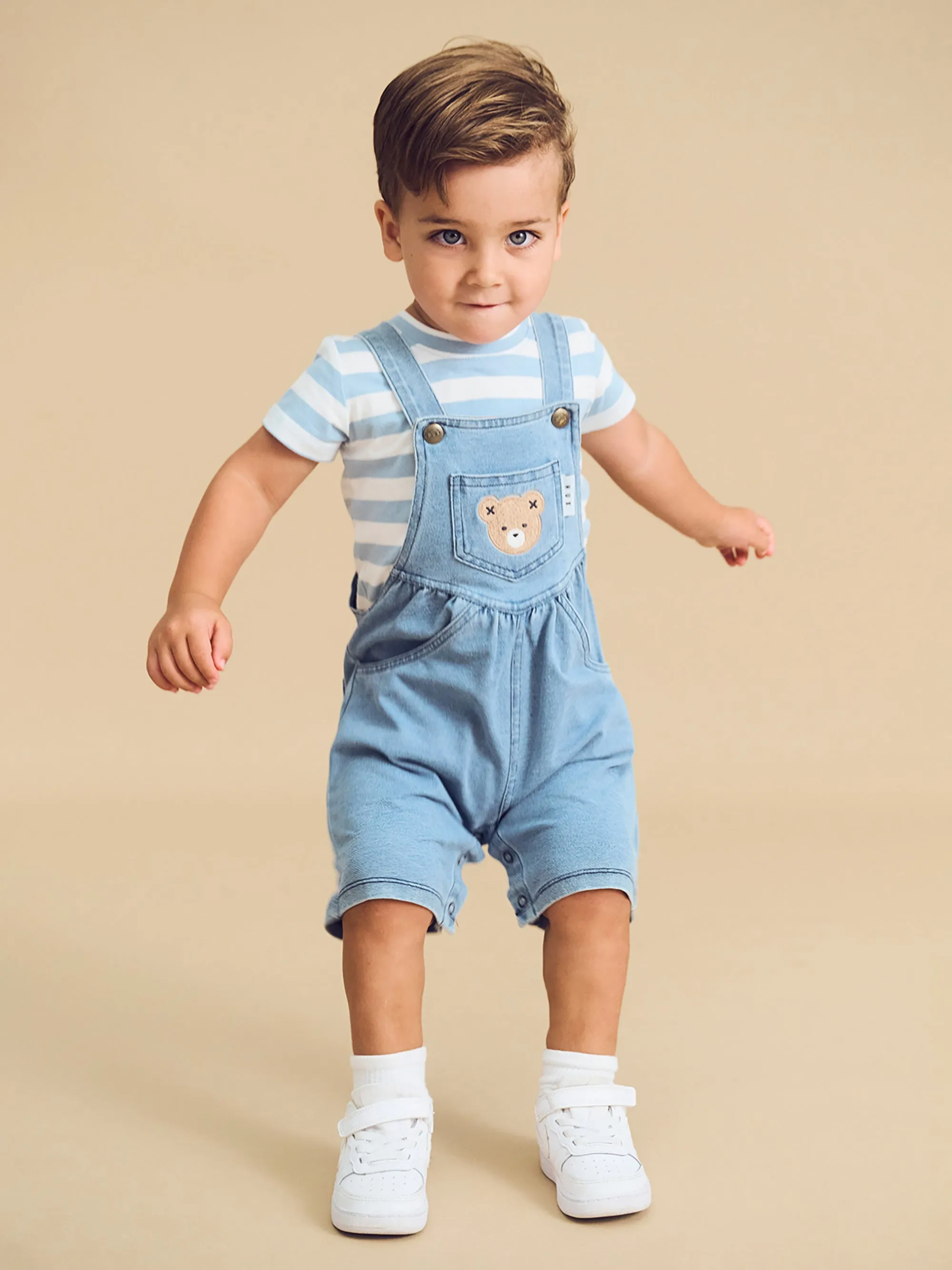 Huxbaby Huxbear Knit Denim Short Overalls