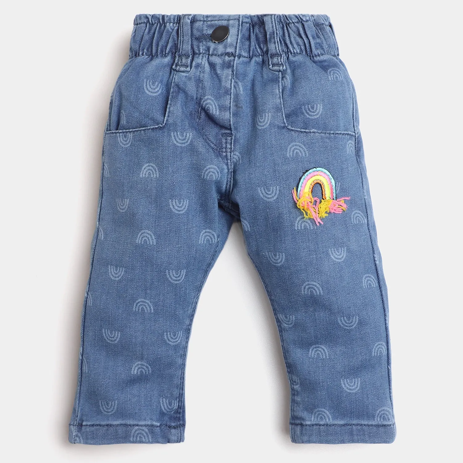 Infant Girls Denim Pant Rainbow-Mid Blue