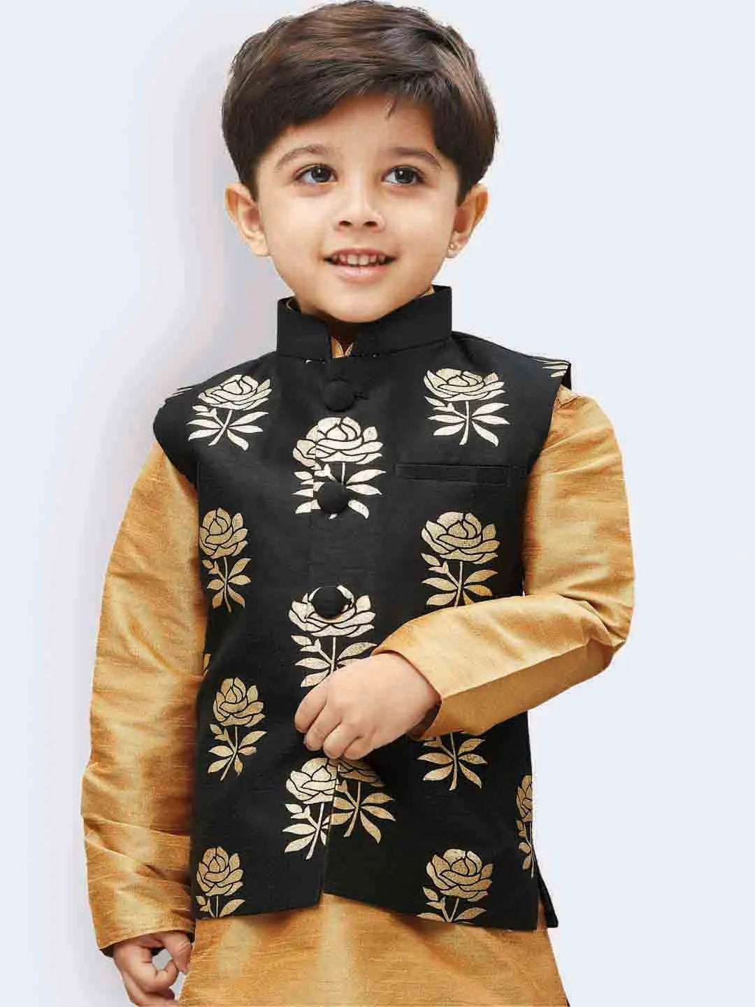 Jashvi Boys' Black Silk Blend Nehru Jackets