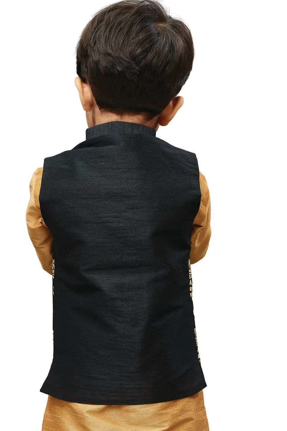 Jashvi Boys' Black Silk Blend Nehru Jackets