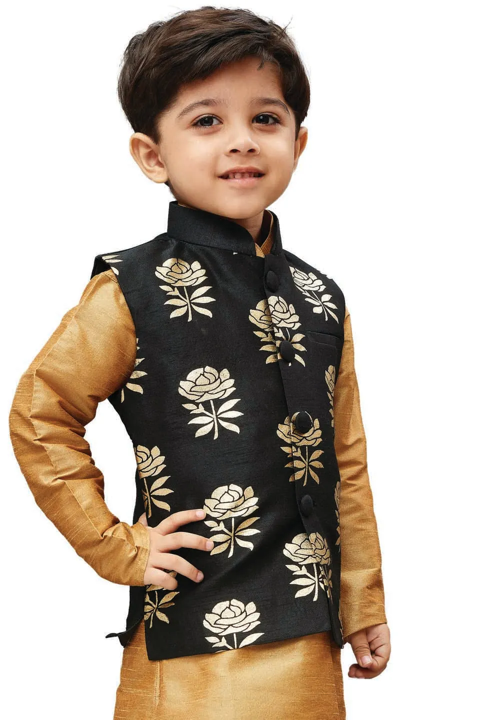 Jashvi Boys' Black Silk Blend Nehru Jackets