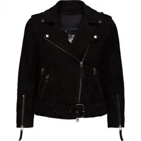 Ladies Black Suede Biker Jacket | Stylish Outerwear