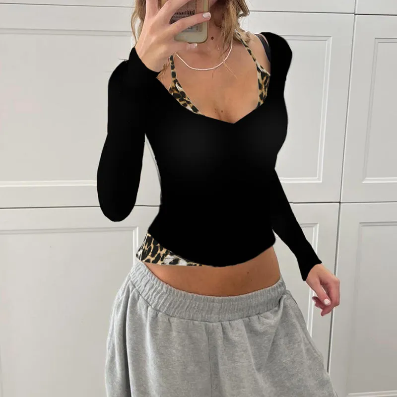 Leona Leopard Halter Long Sleeve Top