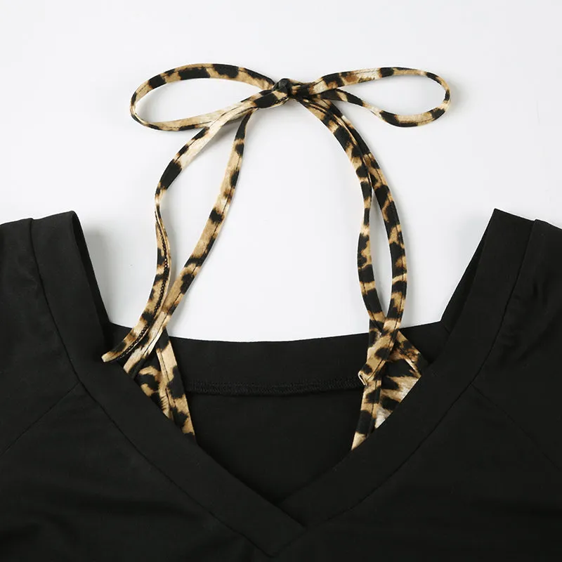 Leona Leopard Halter Long Sleeve Top