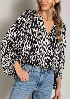 Leopard Pattern V Neck Long Sleeve Top - Curvy