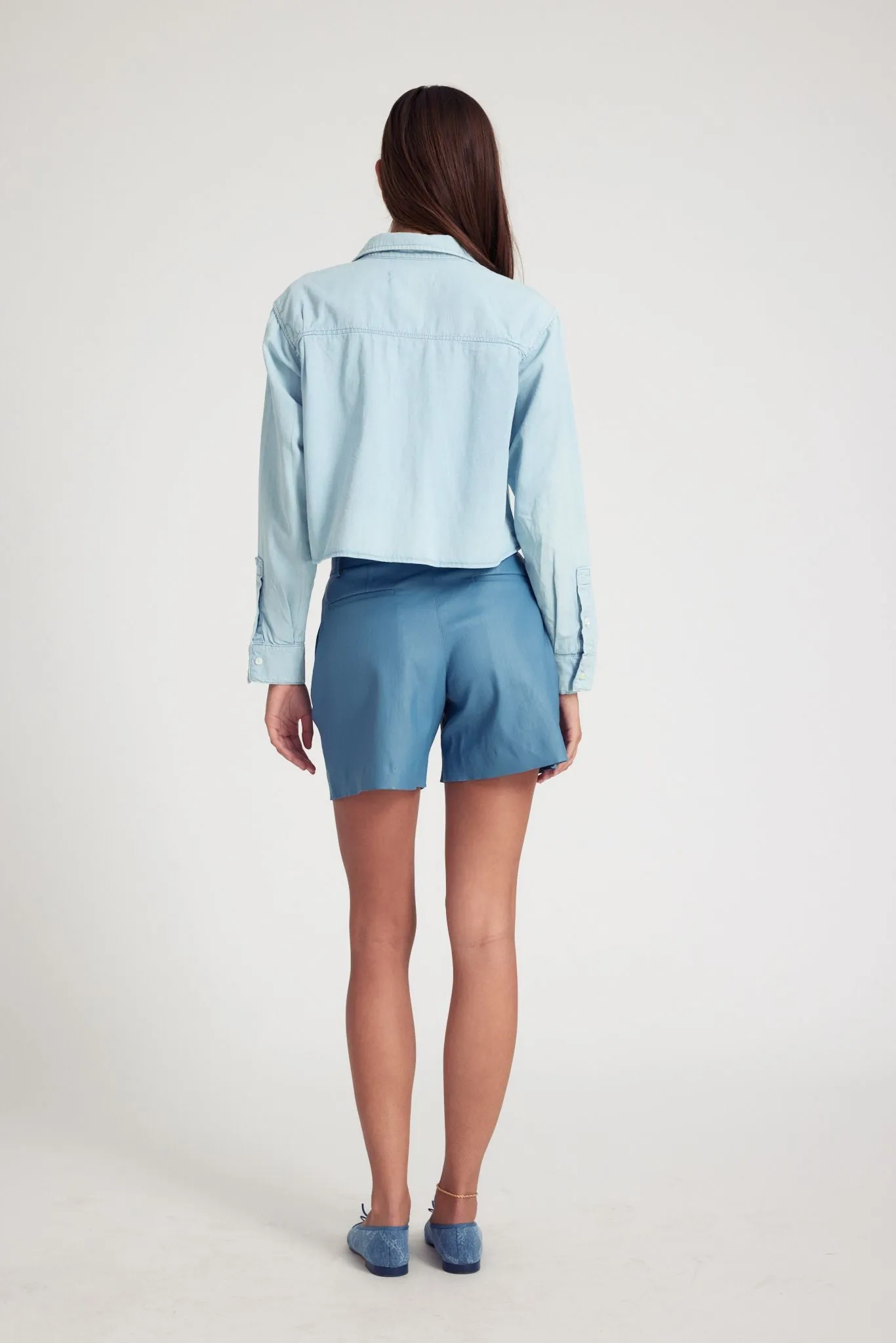 Light Blue Chambray Cropped Button Down