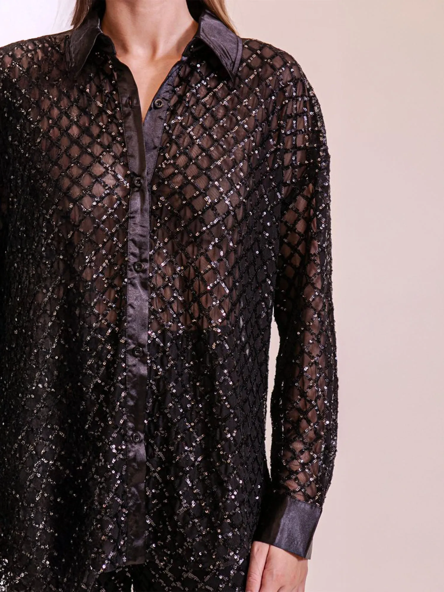 Long Sleeves Sequin Button Down Shirt