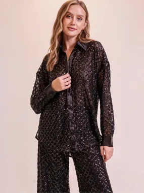 Long Sleeves Sequin Button Down Shirt