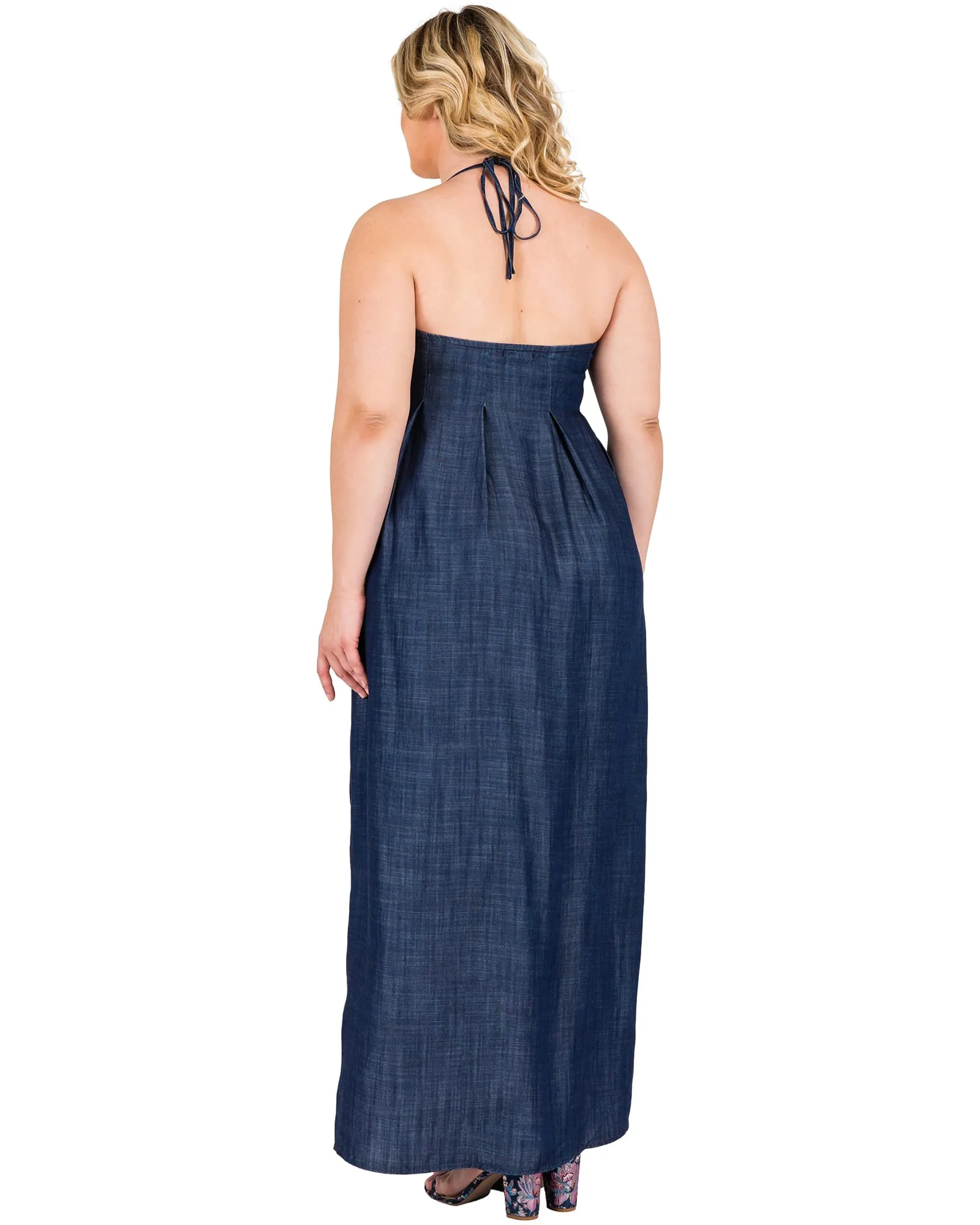 Madelyn Halter Neck Denim Maxi Dress | Dark Rinse