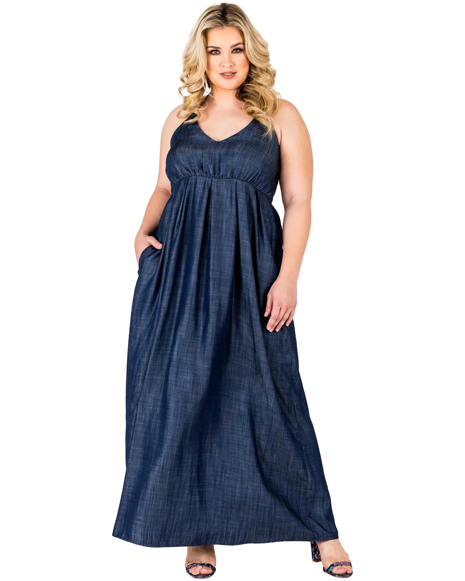 Madelyn Halter Neck Denim Maxi Dress | Dark Rinse