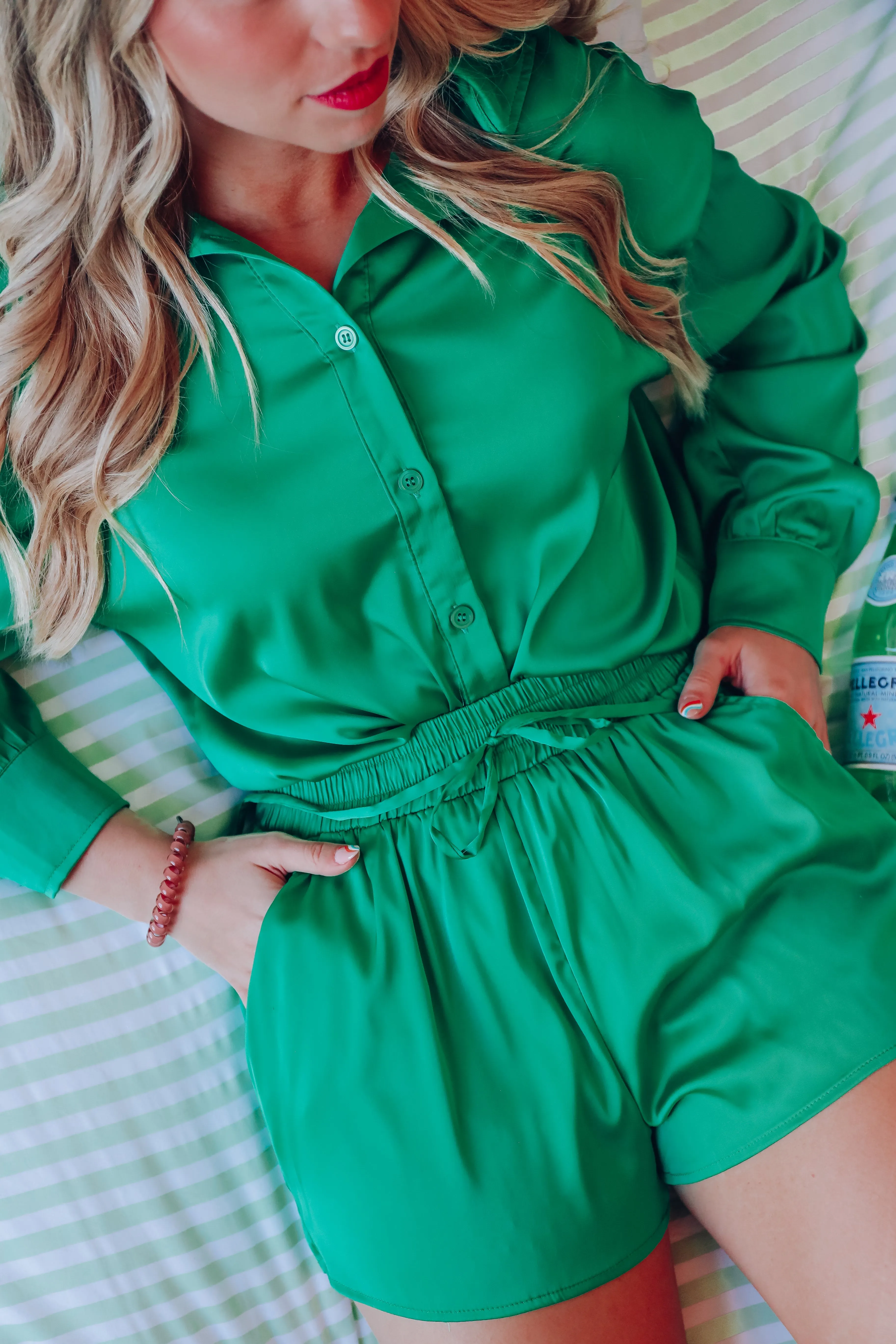 Me Time Chic Satin PJ Set - Green