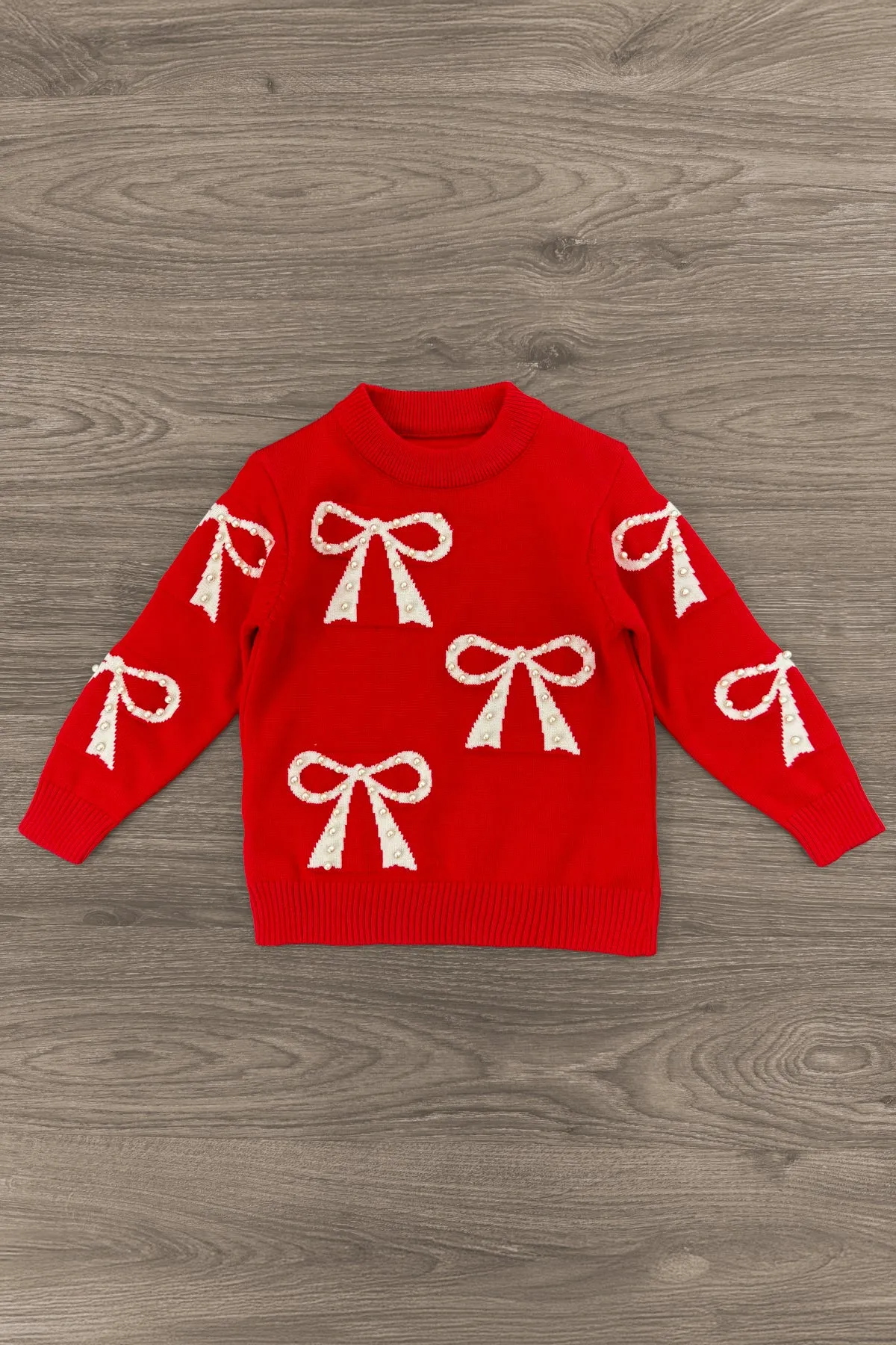 Mom & Me - Red Pearl Bow Sweater