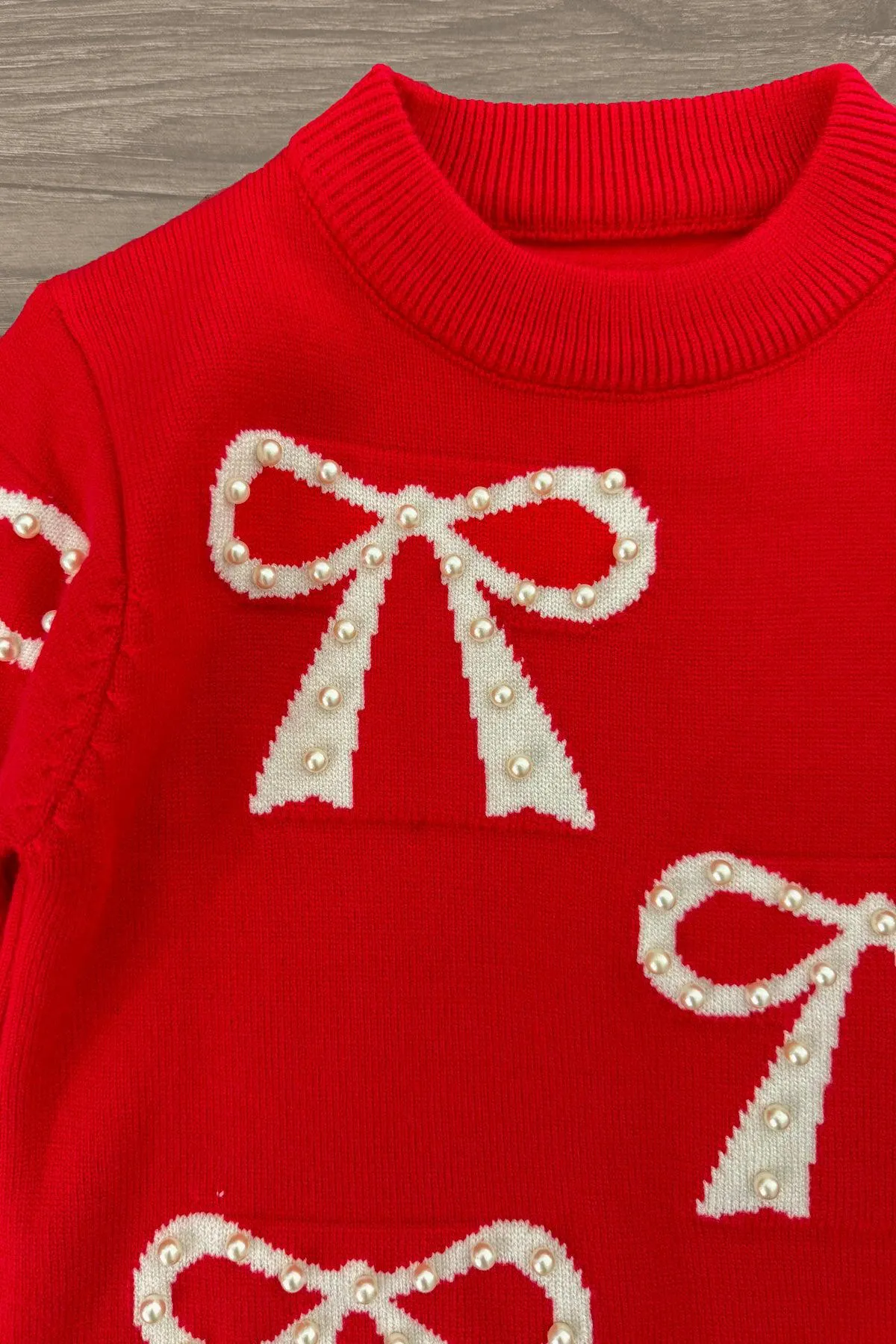 Mom & Me - Red Pearl Bow Sweater