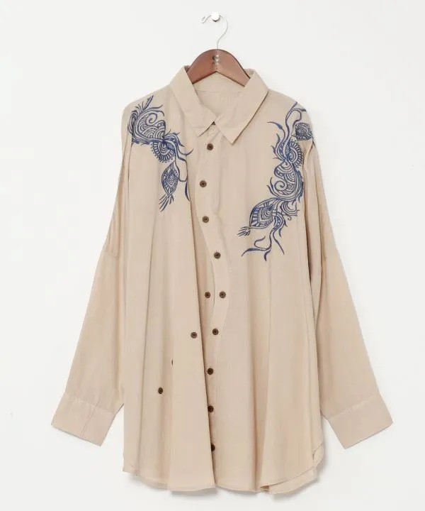 Peacock Embroidery Versatile Shirt