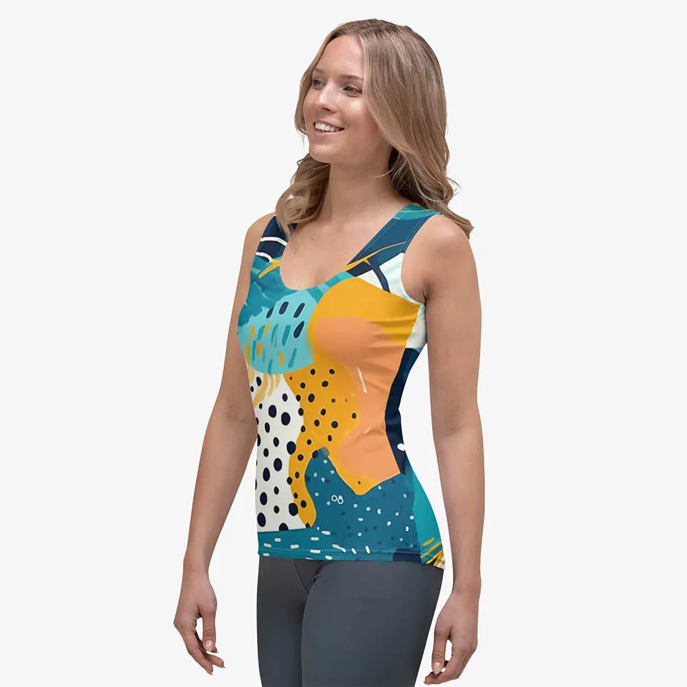 Printed Flex Vest "Seascape" Turquoise/Blue/Yellow