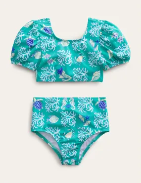 Puff Sleeve Bikini-Tropical Spring Lagoon