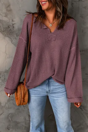 Purple Waffle Knit Loose Long Sleeve Top